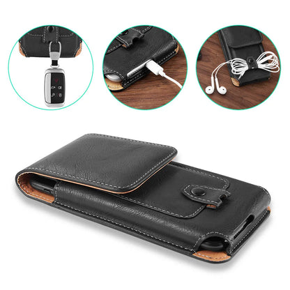 Vertical Leather Universal Cell Phone Holster Bag Belt Clip Loop Pouch Wallet Case Cover for Samsung iPhone Xiaomi Huawei LG