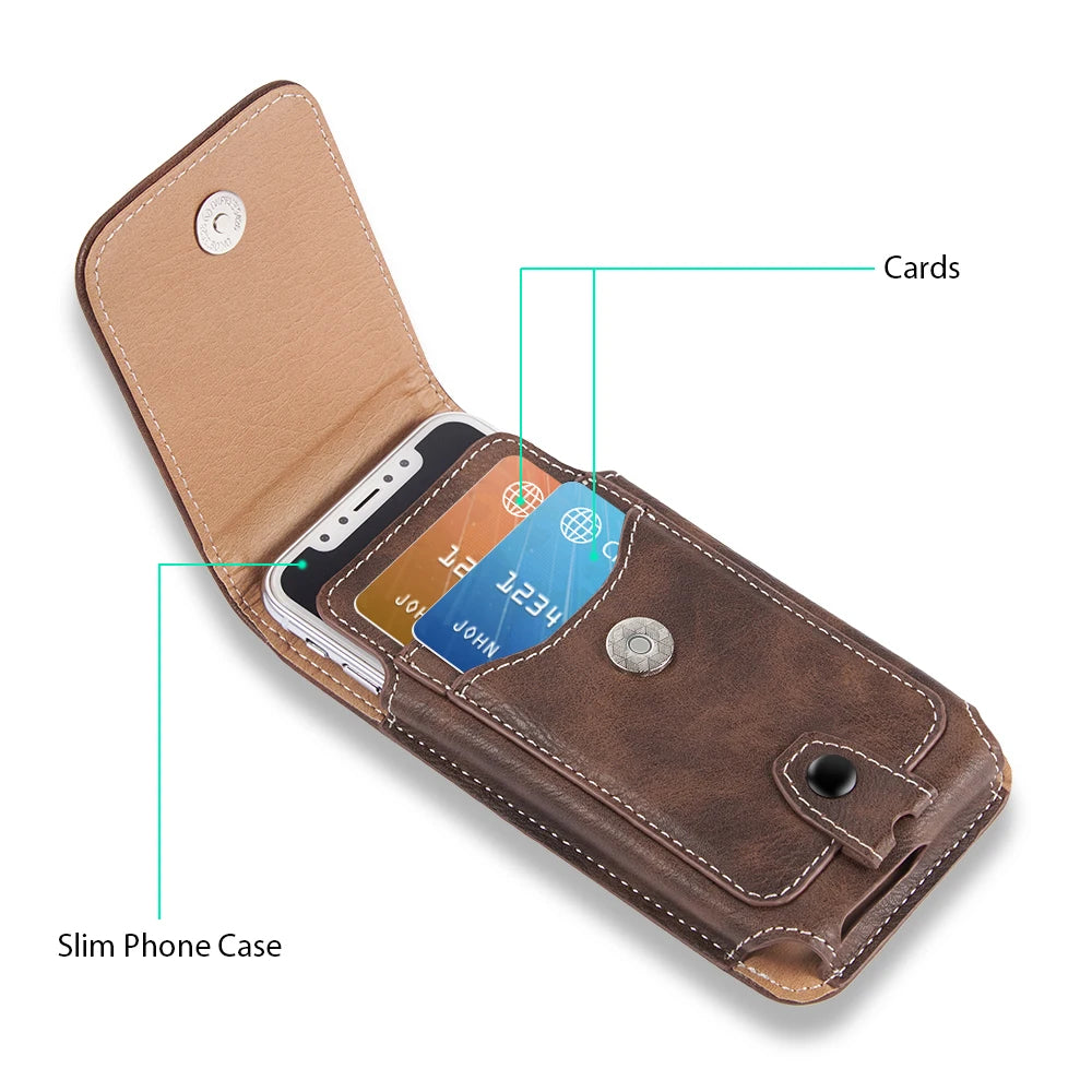 Vertical Leather Universal Cell Phone Holster Bag Belt Clip Loop Pouch Wallet Case Cover for Samsung iPhone Xiaomi Huawei LG