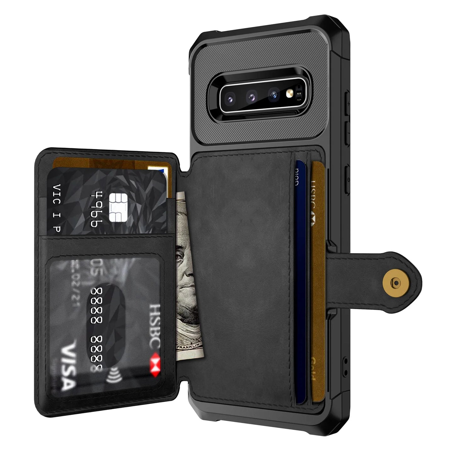 for Samsung Galaxy S20 S9 S10 Plus Note 9 Note 10 Plus Credit Card Case PU Leather Flip Wallet with Photo Holder Hard Back Cover