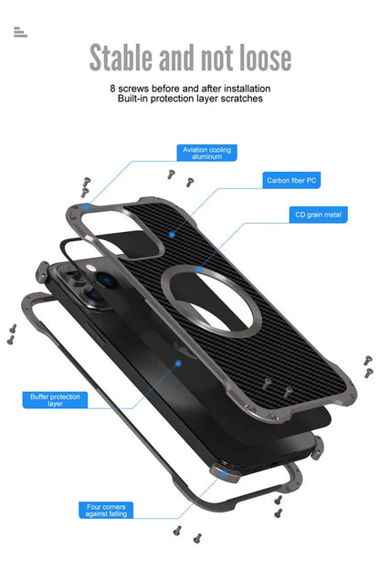 Carbon Fiber Lens Protection Phone Case for iPhone 14 Plus 12 13 Pro Max Mini Compatible with MagSafe Metal Bumpers Cover