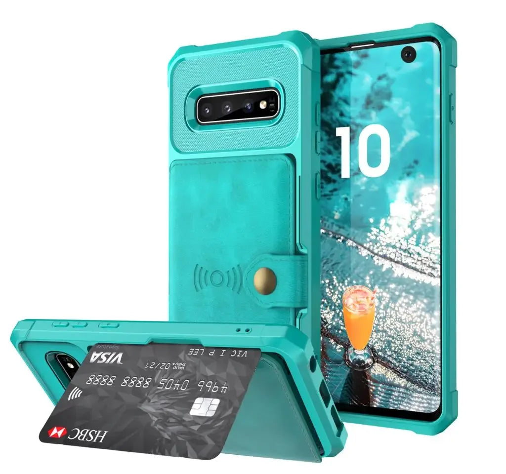 for Samsung Galaxy S20 S9 S10 Plus Note 9 Note 10 Plus Credit Card Case PU Leather Flip Wallet with Photo Holder Hard Back Cover