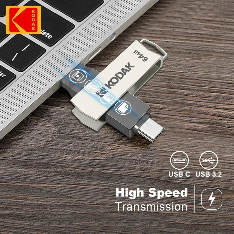 Kodak K273 Metal USB Flash Drive USB3.2 Type C Flash Drive 32GB 64GB 128GB 256GB High Speed for Car Laptop