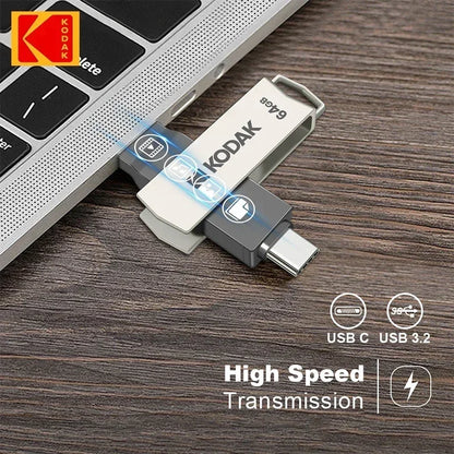 Kodak K273 Metal USB Flash Drive USB3.2 Type C Flash Drive 32GB 64GB 128GB 256GB High Speed for Car Laptop