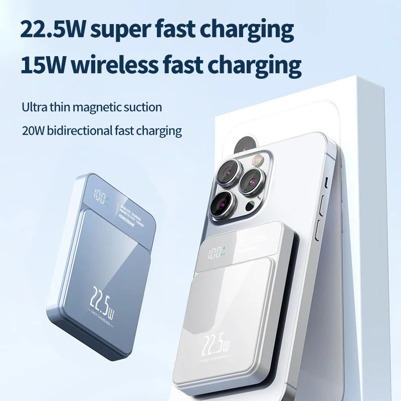 5000mAh portable magnetic wireless charging power bank 22.5W super fast charging digital display mobile phone power bank