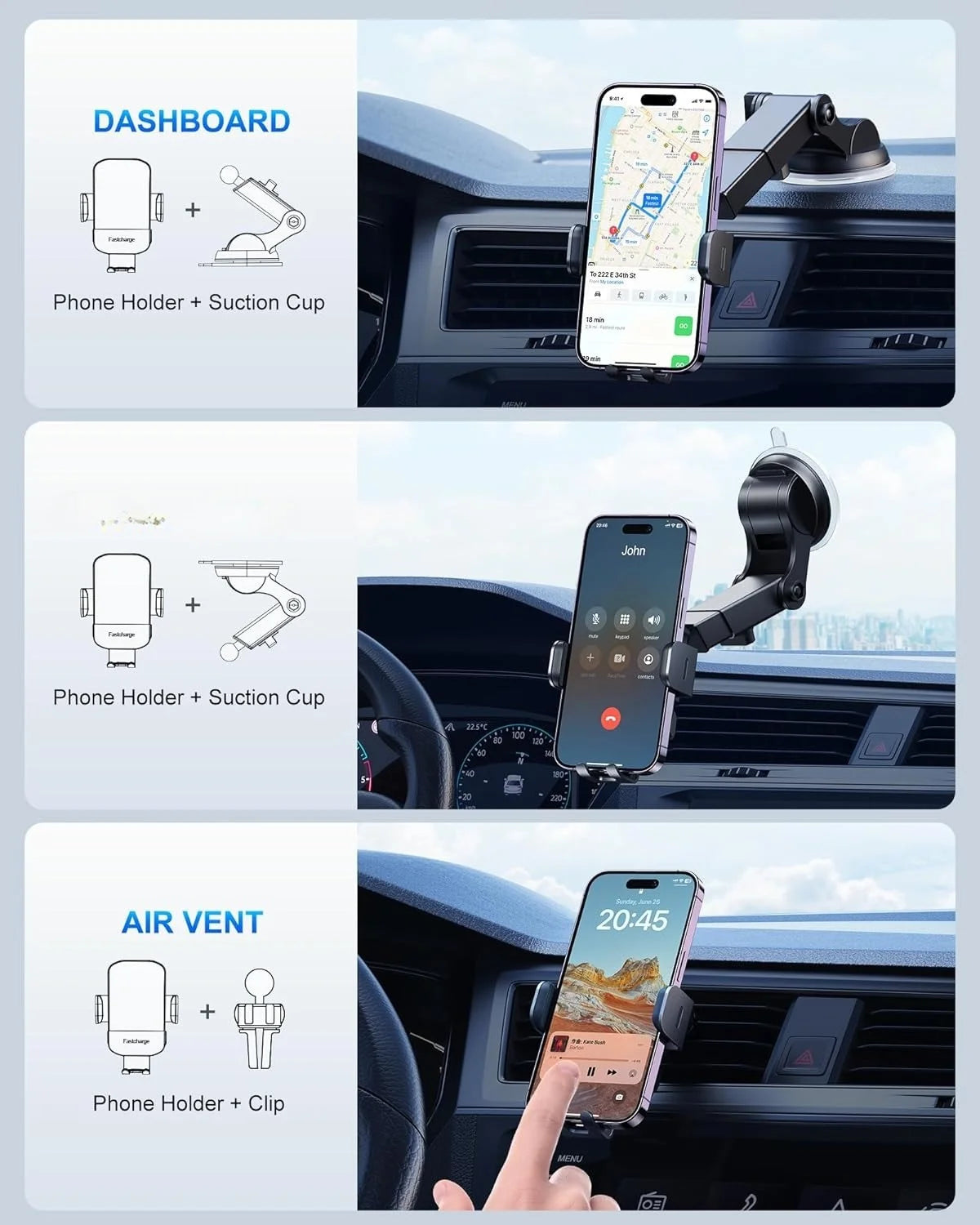 Dashboard car mobile phone wireless charging holder 15W fast charging suitable for iphone Android Huawei