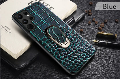 Genuine Cowhide Leather Bracket Phone Case For Samsung Galaxy S24 S23 Ultra S23 Plus S24Ultra S22Ultra Back Cover with Ring