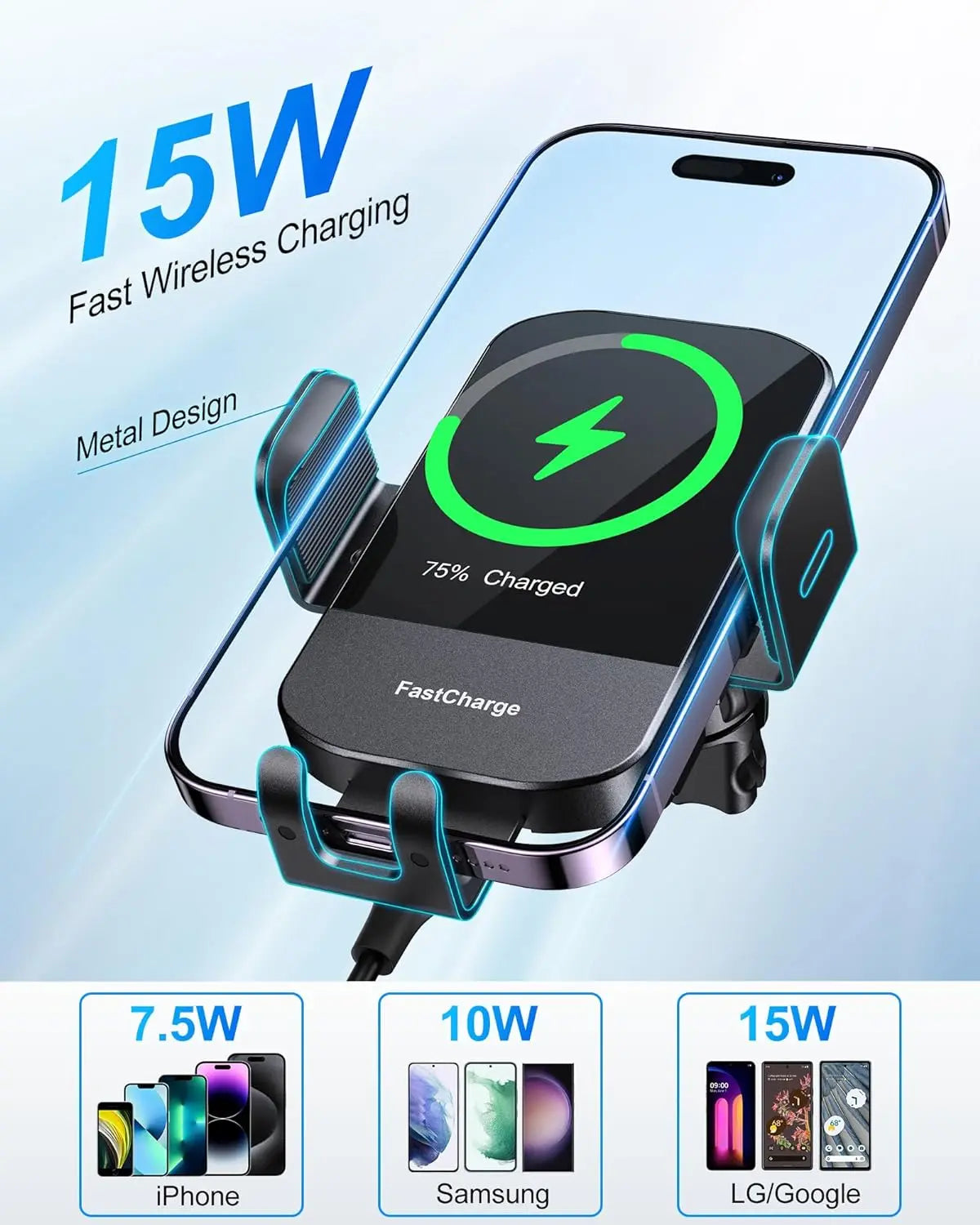 Dashboard car mobile phone wireless charging holder 15W fast charging suitable for iphone Android Huawei