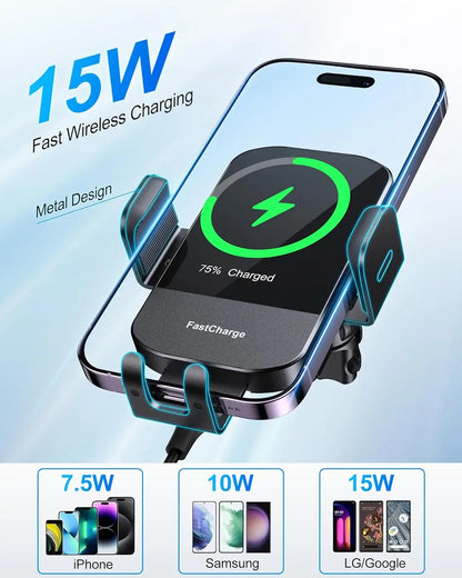 Dashboard car mobile phone wireless charging holder 15W fast charging suitable for iphone Android Huawei