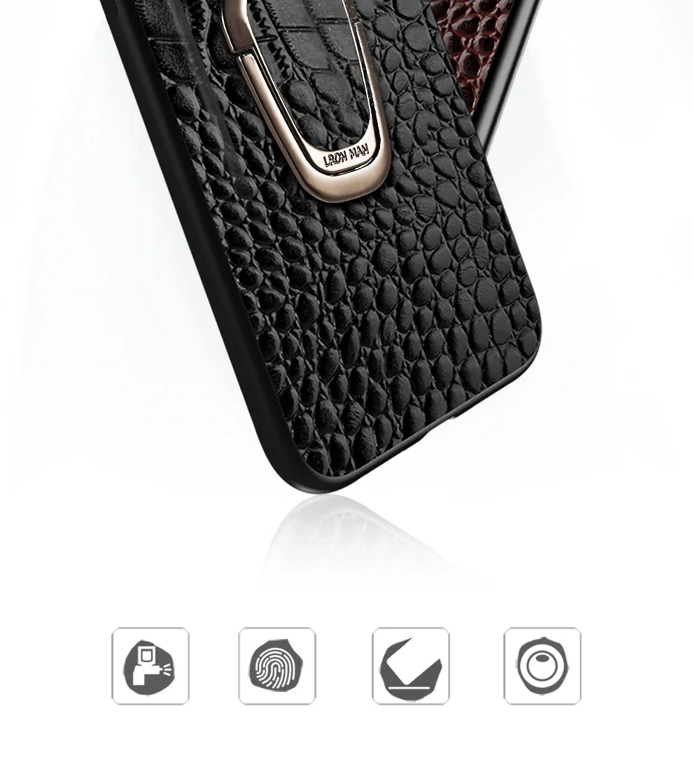 Genuine Cowhide Leather Bracket Phone Case For Samsung Galaxy S24 S23 Ultra S23 Plus S24Ultra S22Ultra Back Cover with Ring