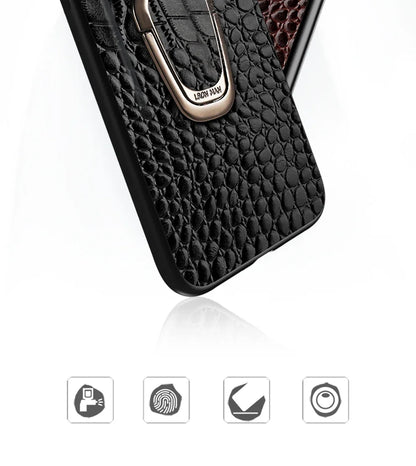 Genuine Cowhide Leather Bracket Phone Case For Samsung Galaxy S24 S23 Ultra S23 Plus S24Ultra S22Ultra Back Cover with Ring