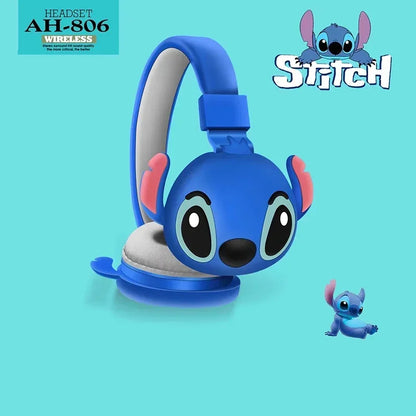 New Disney Stitch Wireless Bluetooth Headphones AH-806 HIFI Stereo Sound Foldable Headsets with Mic Anime Cartoon Children Gift