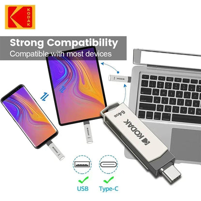 Kodak K273 Metal USB Flash Drive USB3.2 Type C Flash Drive 32GB 64GB 128GB 256GB High Speed for Car Laptop