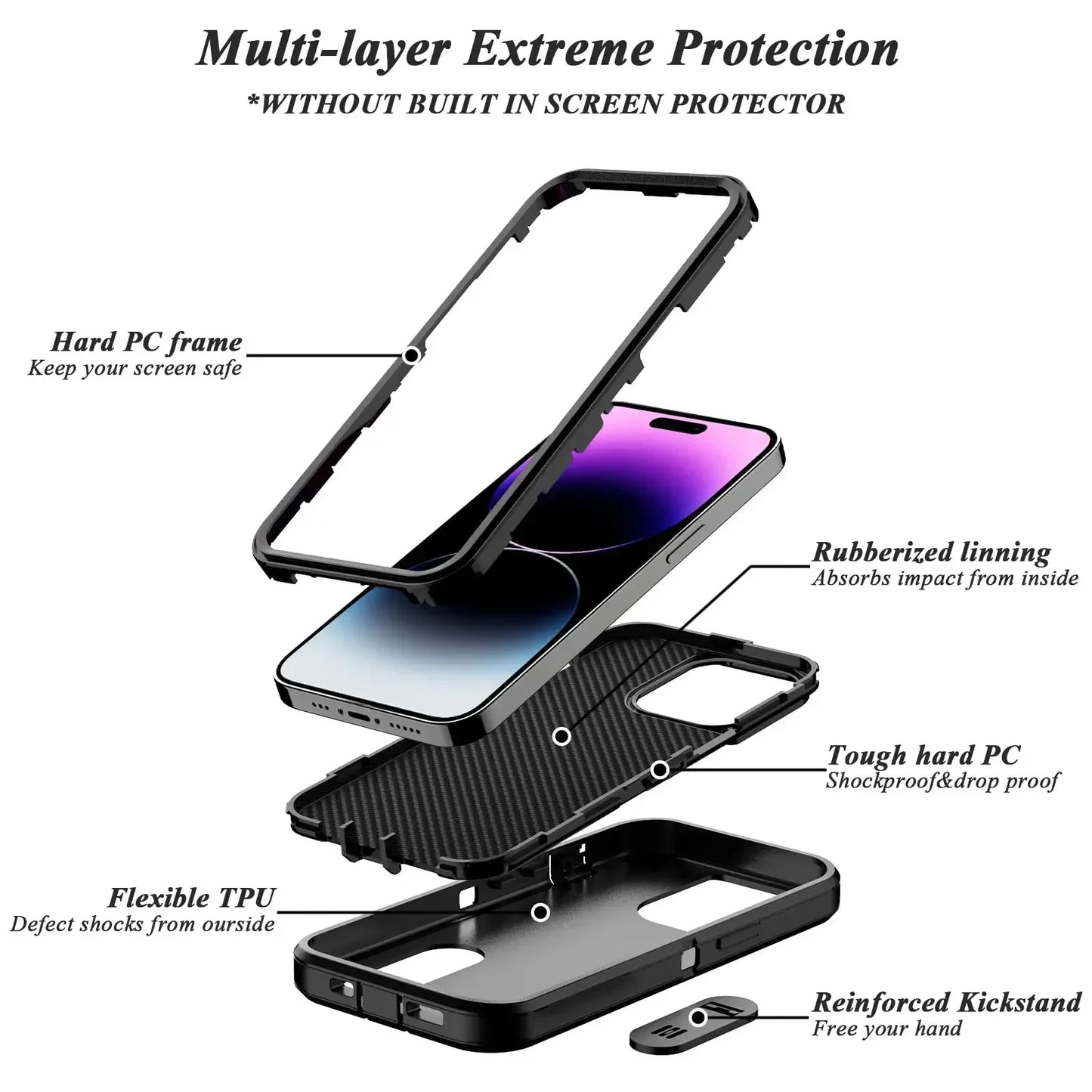 Case For iPhone 16 15 14 13 12 11 Pro Max XS XR 8 Plus Heavy Duty Shockproof Anti-Scratch Rugged Protective with Kickstand Cover