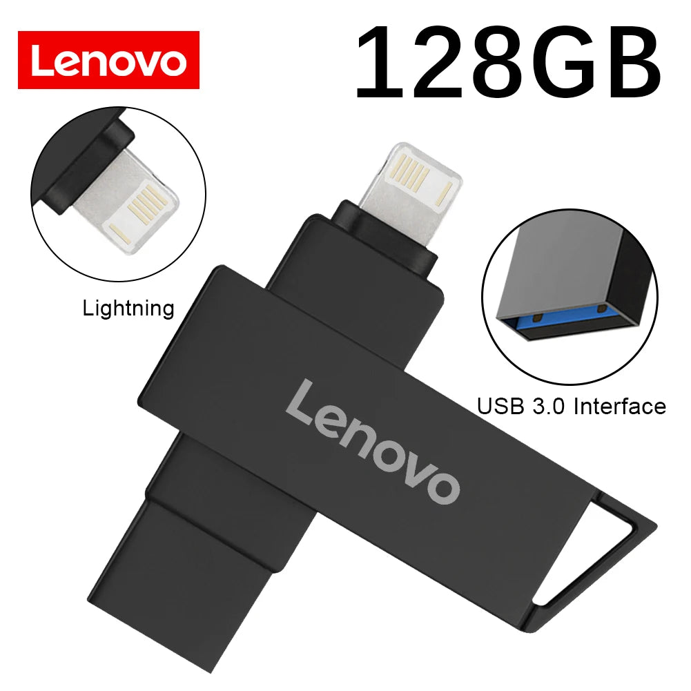 Lenovo Pen Drive 2TB 1TB USB Flash Drive For Iphone OTG Lightning USB 3.0 Metal 2-in-1 Pendrive High Speed Memory Stick 128GB