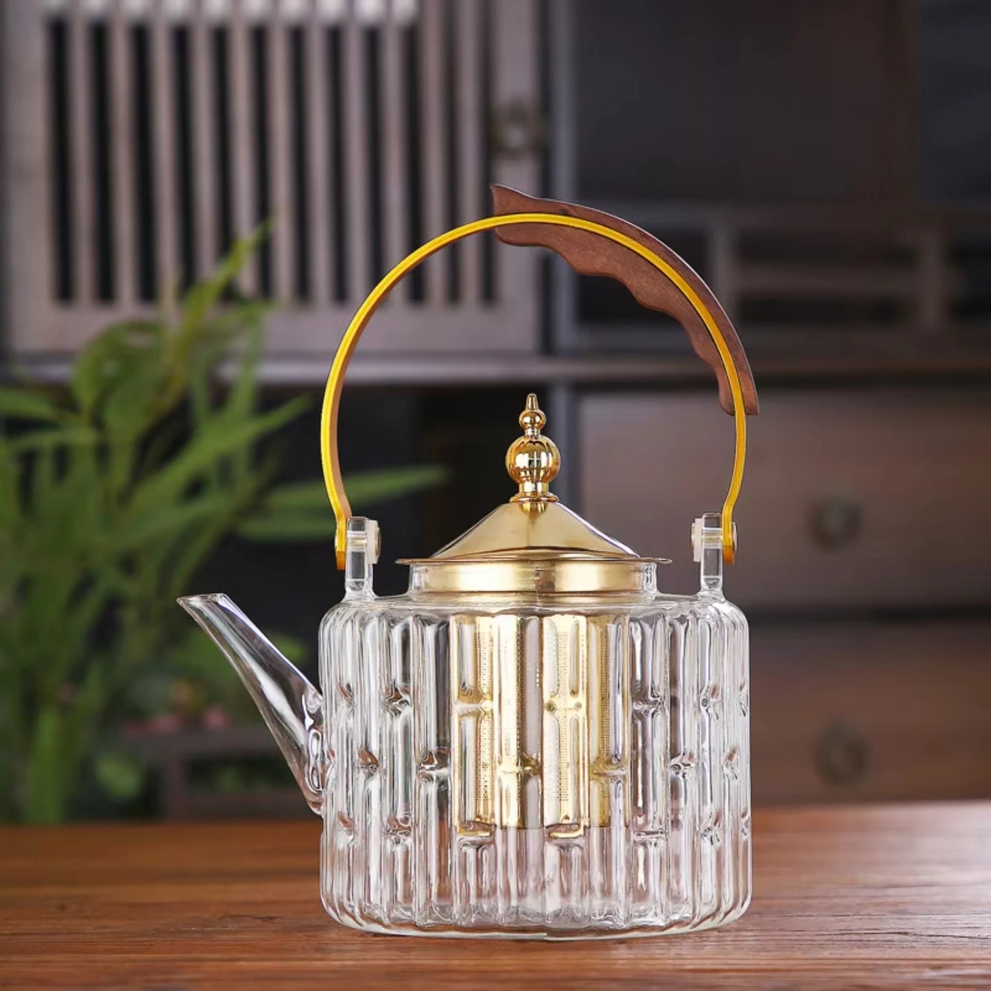 1000ML Glass Tea Pot with Tea Infuser Teapot Gold Heat Resistant Water Kettle  Coffee Flower Tea Teapots  Kitchen Teawear