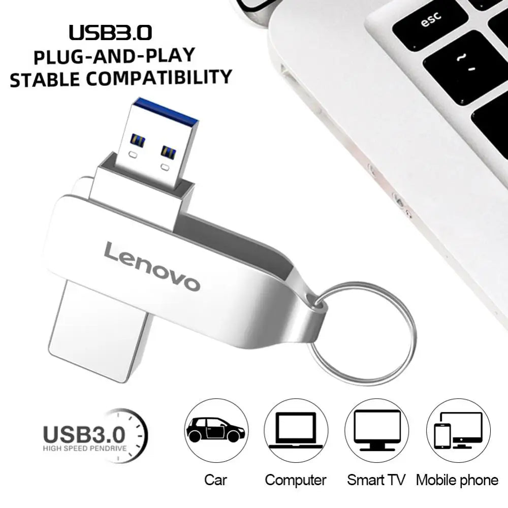 Lenovo 2TB USB 3.0 Flash Drive 2TB High-Speed Pen Drive 16TB 64TB Metal Waterproof Type-C PenDrive for Computer Storage Device