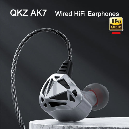 QKZ AK7 HiFi Headset with Mic Bass Stereo Wired Earphones Copper Driver Dynamic Music Monitor Headphones In-Ear Noise-cancelling