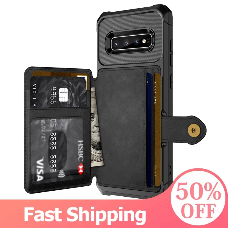 for Samsung Galaxy S20 S9 S10 Plus Note 9 Note 10 Plus Credit Card Case PU Leather Flip Wallet with Photo Holder Hard Back Cover