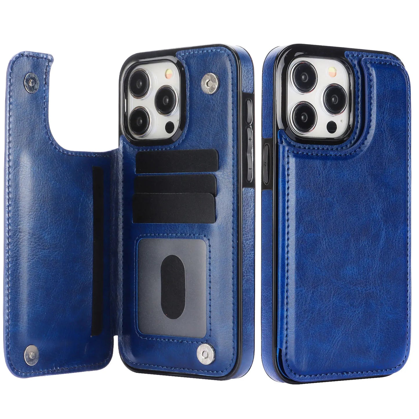 Double Buckle Leather Case for iPhone 15 Pro Max 15 Plus with Card Slots and Stand Function Drop Protection Cover