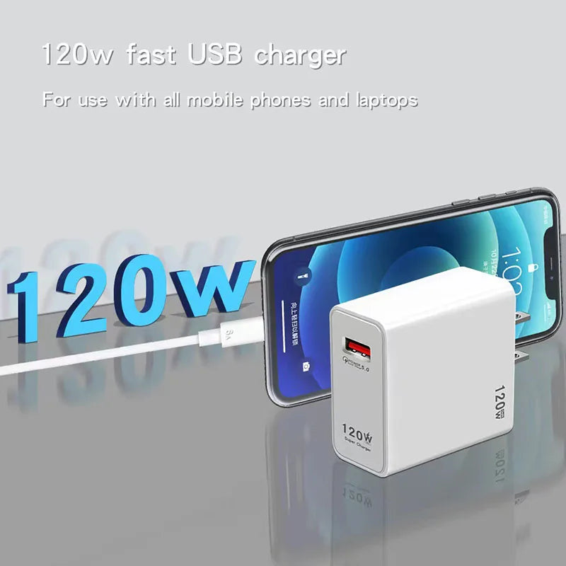 120W Gan USB Fast Charger Type C Phone Quick Charge 5.0 Power Adapter For iPhone iPad Xiaomi Samsung Huawei Realme Oppo Oneplus