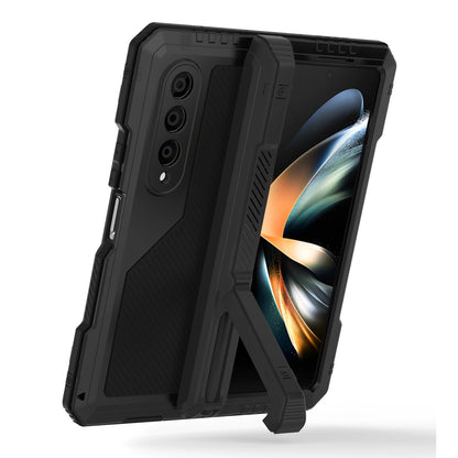 for Samsung Galaxy Z Fold 4 Metal Case with Kickstand, 3 Layers Full Body Protective Shockproof Aluminium Cover for Z Fold 4