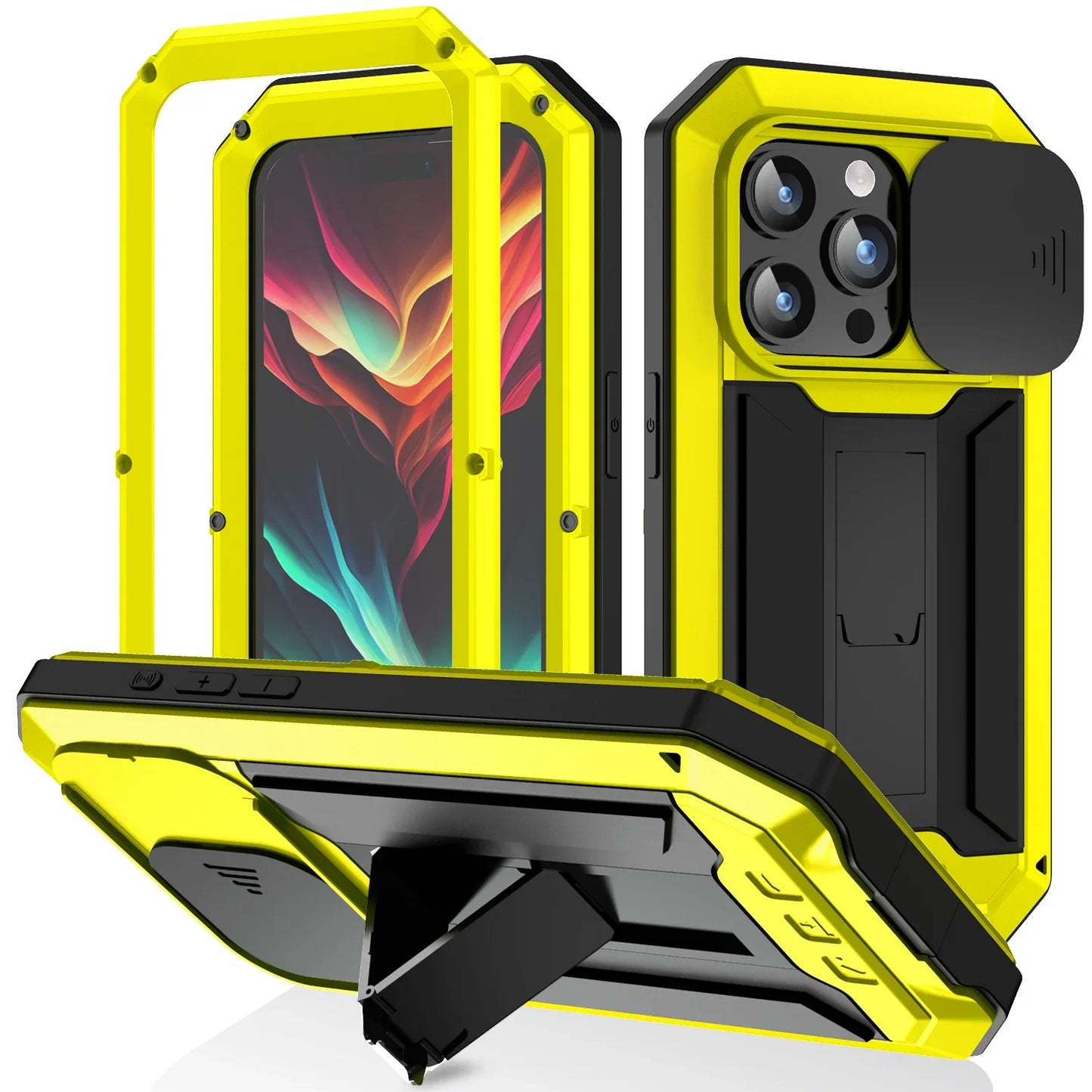 For iPhone 16 15 14 Plus 13 12 11 Pro Max Rugged Aluminum Metal Armor Phone Case Heavy Duty Shockproof Cover Screen Protector