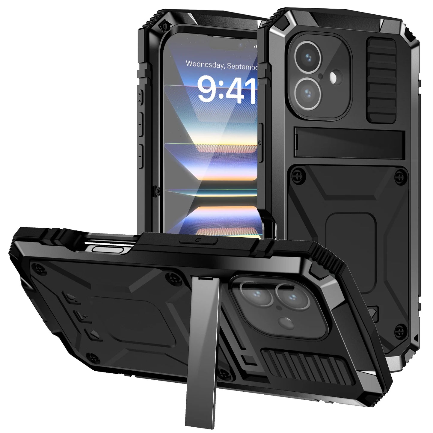 for iPhone 16 Pro Max iPhone 16 Plus 16 Pro Case Full-Body Rugged Armor Shockproof Protective Kickstand Aluminum Metal Cover