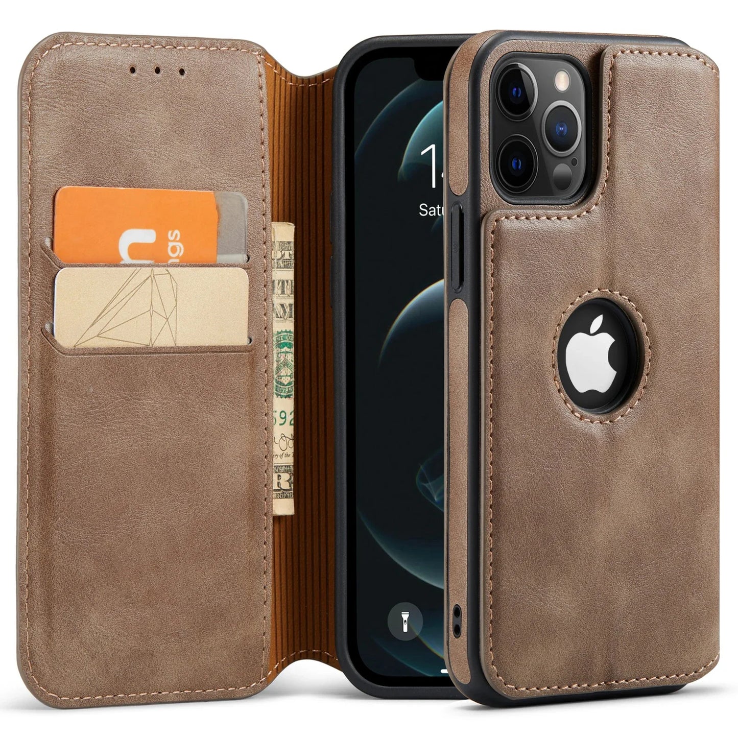 Leather Case For iPhone 16 15 14 13 12 11 Pro Max XS XR Wallet Case [RFID Blocking] Slim Magnetic Flip Cover with Card Holder