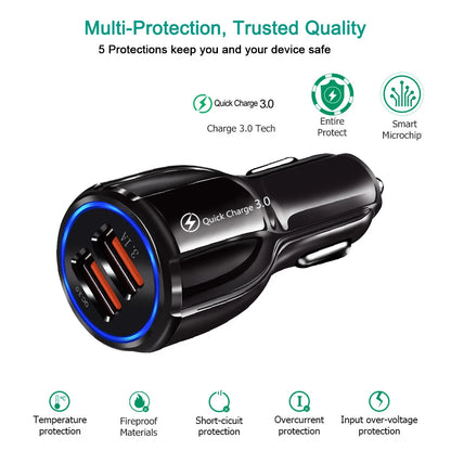 30W Car Charger Quick Charge Cigarette Lighter Adapter 2-Port USB A Fast Charging Phone Charger for iPhone Xiaomi Samsung Huawei