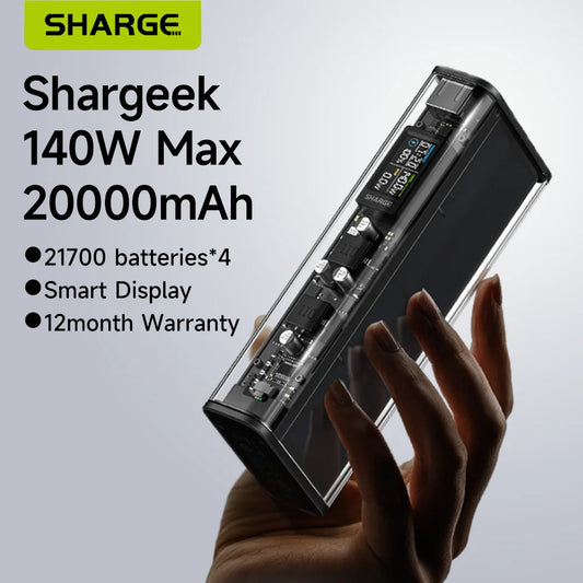 SHARGE Power Bank 140W Charger 20000mAh Laptop Power Bank with Smart Display Dual Port Portable Battery for MacBook Pro Phone