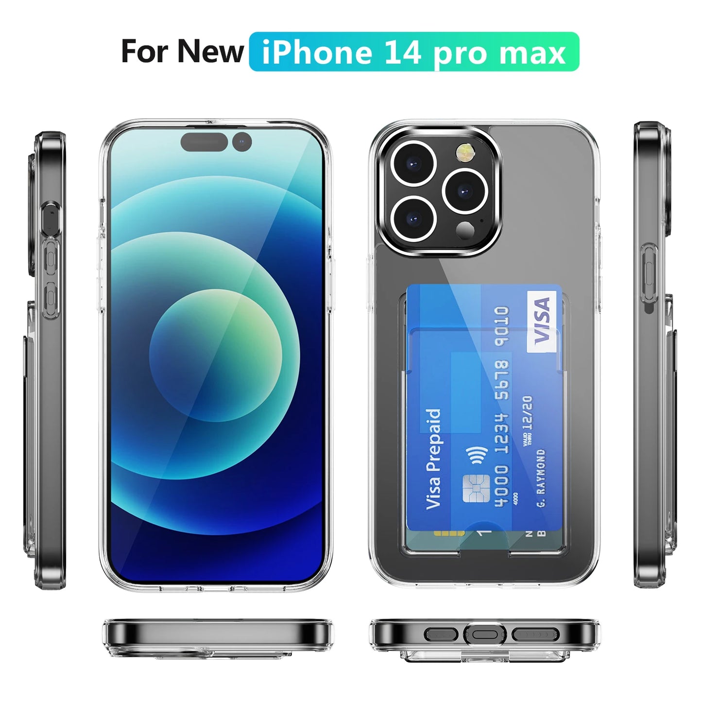 for iPhone 15 14 13 12 11 Pro Max Heavy Duty Protection Anti-Yellow Clear Case with Credit Card Holder ID Card Slot Design Case