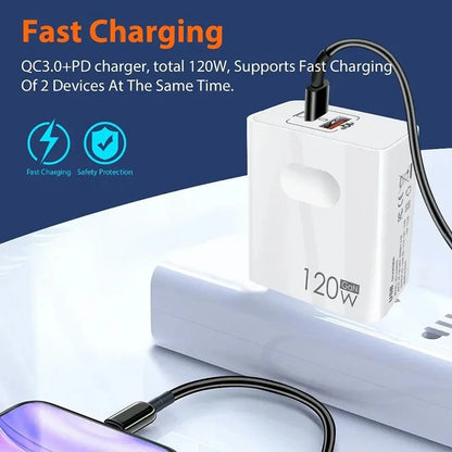 Xiaomi 120W Super Fast Charger USB Type C PD Cable Fast Charging Quick Charge 3.0 For iPhone Samsung Oneplus Pixel Cellphones