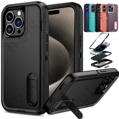 Case For iPhone 16 15 14 13 12 11 Pro Max XS XR 8 Plus Heavy Duty Shockproof Anti-Scratch Rugged Protective with Kickstand Cover