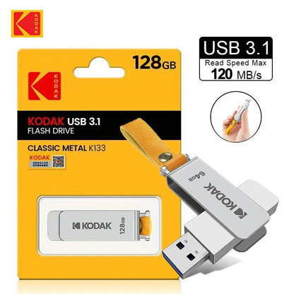 Kodak USB3.1 Metal Flash Drive 64GB 128GB 256GB High Speed Memory Stick Rotating USB Stick For PC Cars Car Key