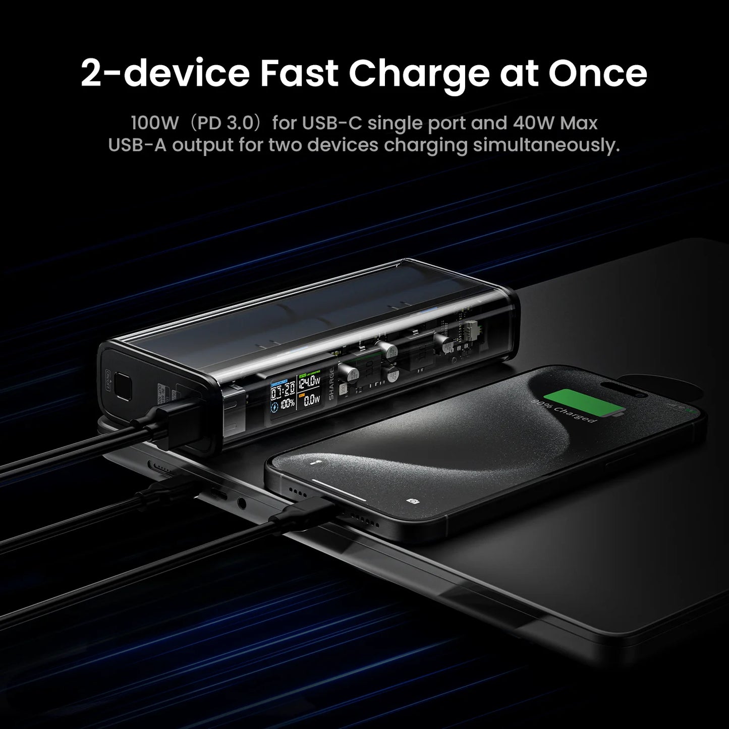 SHARGE Power Bank 140W Charger 20000mAh Laptop Power Bank with Smart Display Dual Port Portable Battery for MacBook Pro Phone