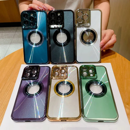 Case For iPhone 16 15 14 Pro Max Magsafe Mirror CD print iPhone 13 Pro Maxmissed label magnetic suction phone lens holder Cover