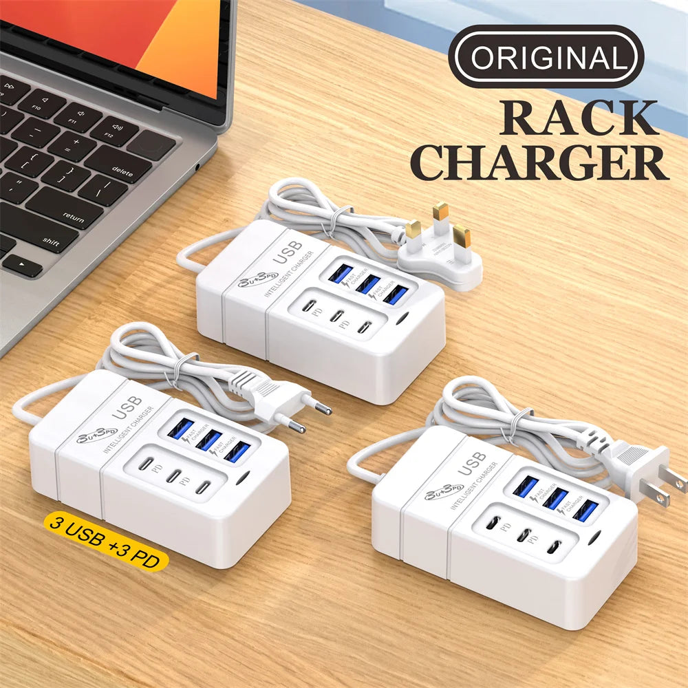 35W Multi-port USB Power Strip Charger PD Fast Charging Charger Power Socket Plug Adapter For iPhone Xiaomi Travel Mobile Phones