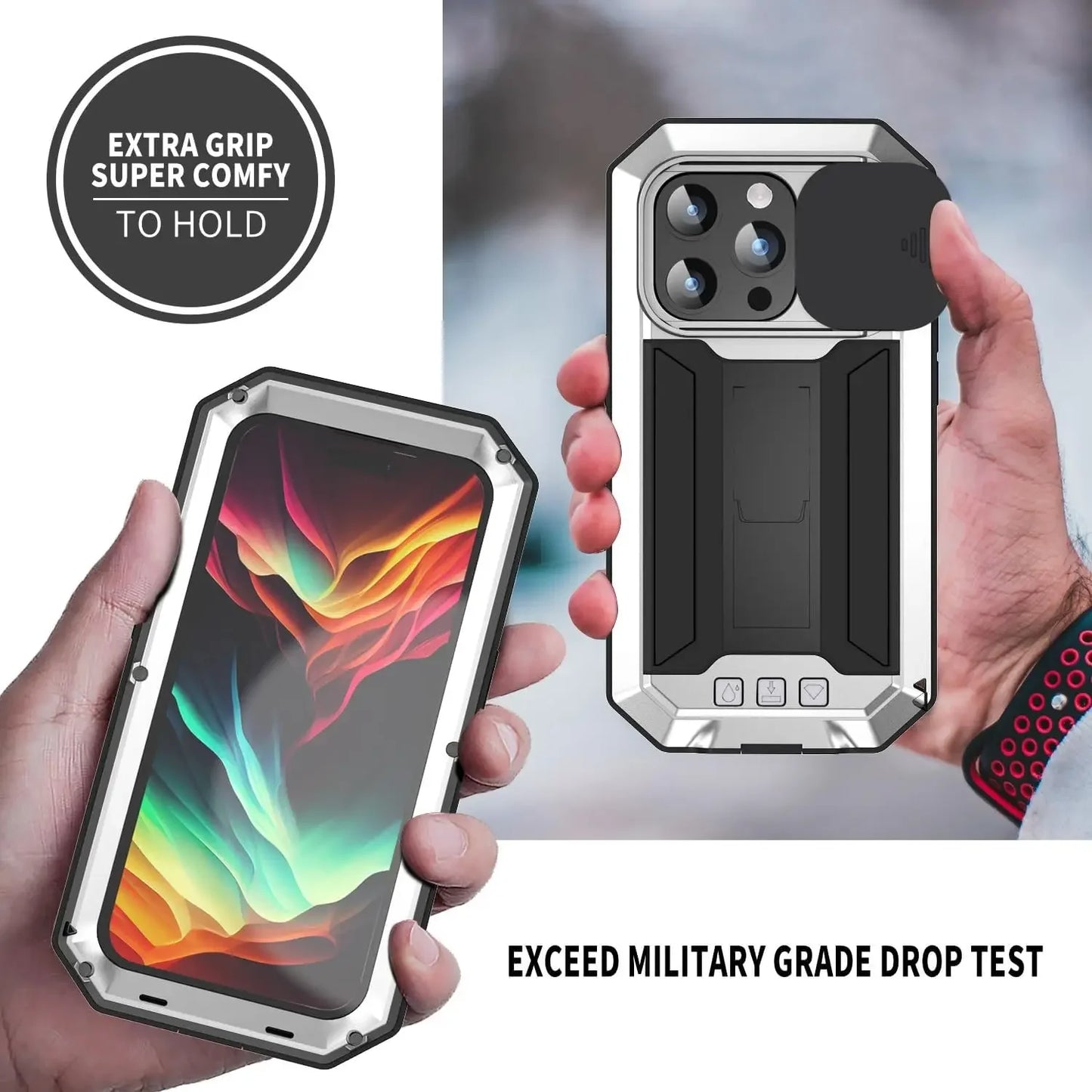 For iPhone 16 15 14 Plus 13 12 11 Pro Max Rugged Aluminum Metal Armor Phone Case Heavy Duty Shockproof Cover Screen Protector