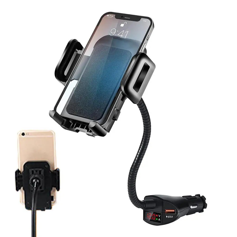 3 In 1 Car Cigarettes Lighter Phone Holder Dual USB Car Charger With Voltage Detector Adjustable Cell Phone Holder Stand