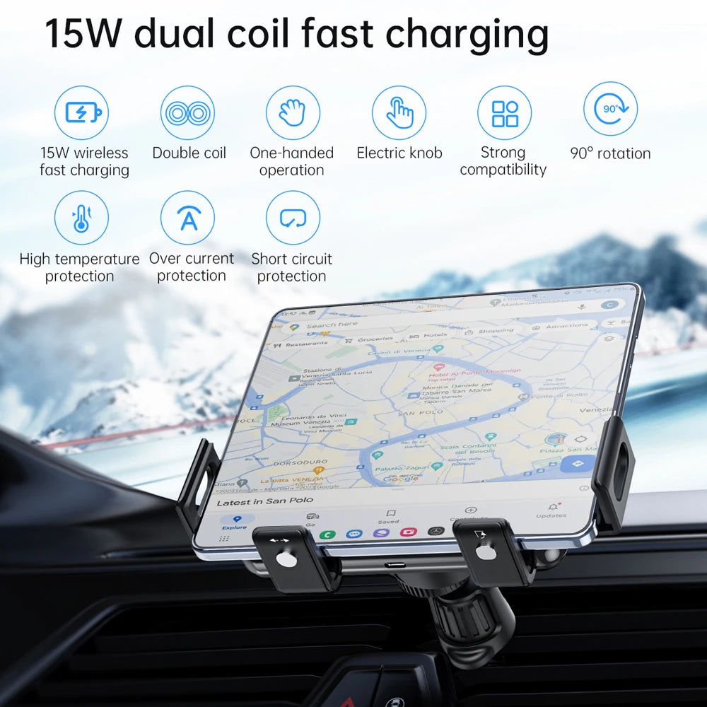 For Samsung Galaxy Z Fold 5 4 3 S23 Ultra S22  Wireless Car Charger Automatic Car Holder Mount For iPhone 15 XIAOMI Pixel 6 7 8