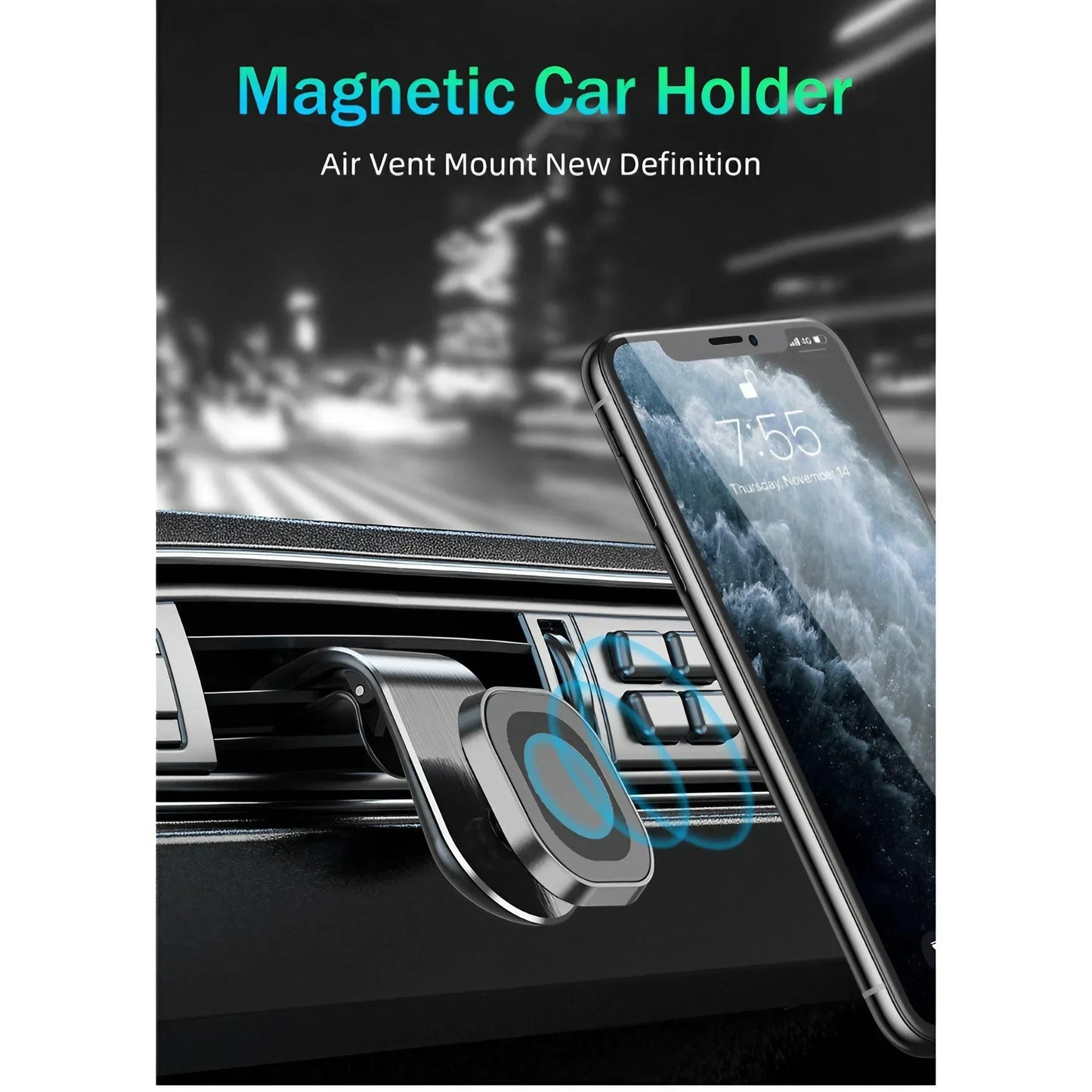 360° Rotating Magnetic Car Phone Mount, Universal for iPhone 12/11 Pro, Vent and Dashboard Metal GPS Holder