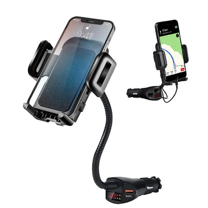 3 In 1 Car Cigarettes Lighter Phone Holder Dual USB Car Charger With Voltage Detector Adjustable Cell Phone Holder Stand