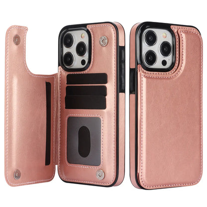 Double Buckle Leather Case for iPhone 15 Pro Max 15 Plus with Card Slots and Stand Function Drop Protection Cover