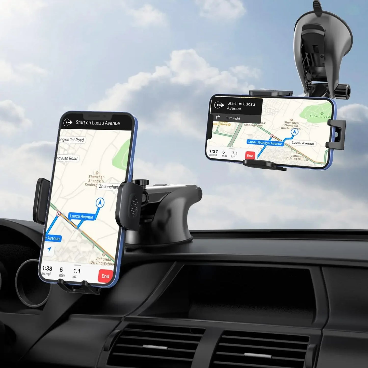 Car Phone Holder Universal Car Mount Dashboard & Windshield Suction Cup Phone Holder for iPhone Samsung, Google, All Smartphones