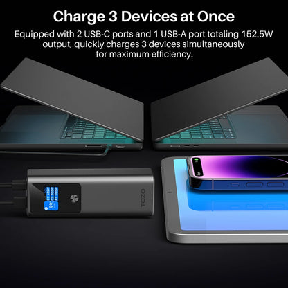 TOZO PB5 Portable Power Bank 27000mAh 3-Port Charger with 140W Output Digital Display Fast Charging