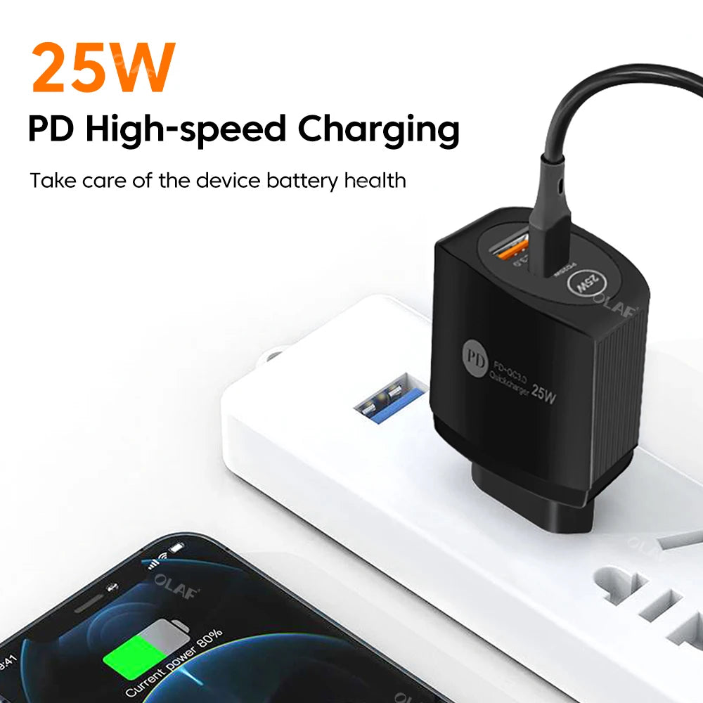 Olaf USB C Charger PD 25W Fast Charging Charger Type C Mobile Phone Chargers Power Adapter for Samsung Xiaomi iPhone QC3.0