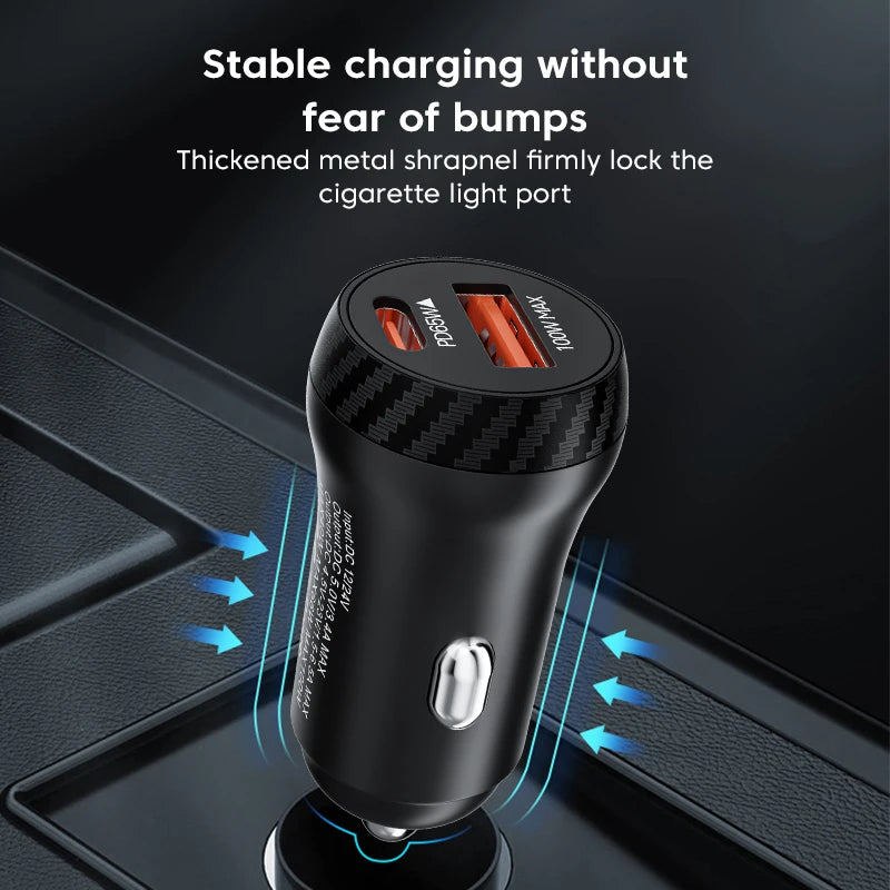 Olaf Mini PD 65W USB C Car Charger Fast Charging Car Fast Charger 100W Dual Port Multifunction Adapter for iPhone Samsung Xiaomi