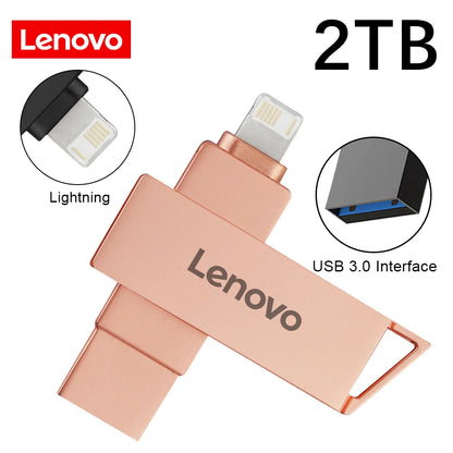 Lenovo Pen Drive 2TB 1TB USB Flash Drive For Iphone OTG Lightning USB 3.0 Metal 2-in-1 Pendrive High Speed Memory Stick 128GB