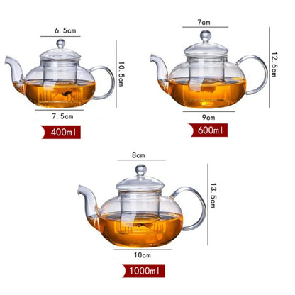 400/600/1000ml Clear Glass Teapot With Removable Infuser Tea Pot Stovetop Safe Loose Leaf And Blooming Tea Maker Heat-resistant