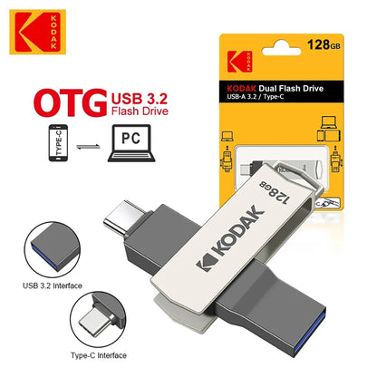 KODAK K273 USB Flash Drive USB3.2 Type C Flash Drive 128GB 64GB Pendrive High Speed Dual Memory Stick For Smartphone Laptop